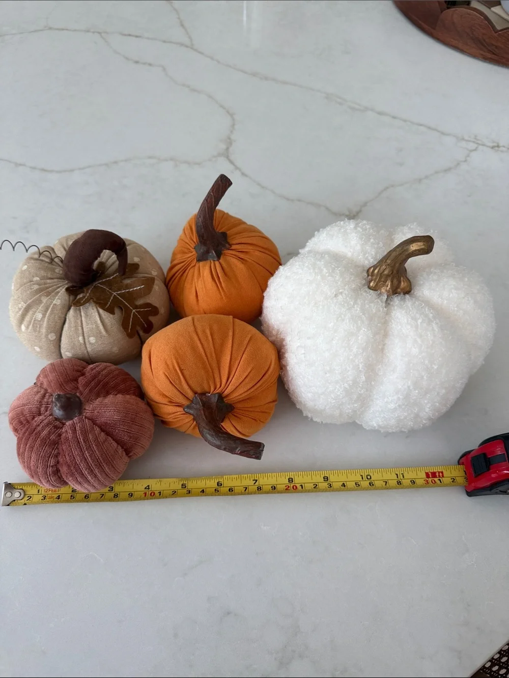 Fabric Pumpkin Décor Set - Orange, White, Beige, Rust - Seasonal Home Accents